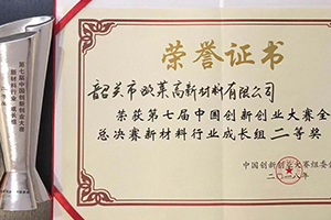 Second Prize, New Materials Category, China Innovation and Entrepreneurship Competition